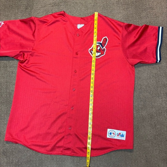 Vintage 90s Cleveland Indians MLB Chief Wahoo Majestic Jersey XXL RED USA - Picture 7 of 12